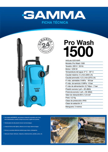 Hidrolavadora Gamma G2516ar 1200w Pro Wash 1500 Autostop Color Negro/celeste Frecuencia 50 Hz — foto 2 · MadsJeez Marketplace