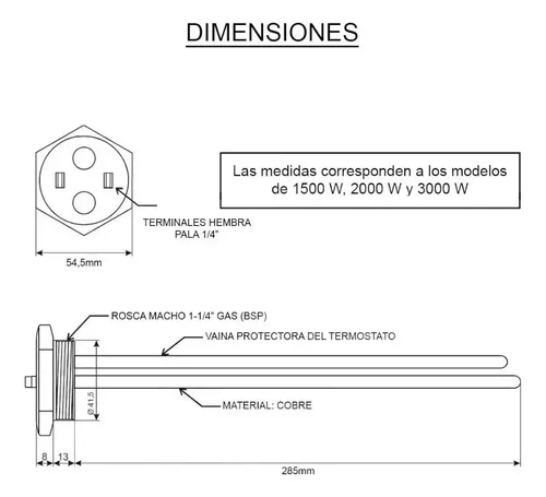 Resistencia De Bronce 1500w Con Termostato Para Termotanque — foto 3 · MadsJeez Marketplace