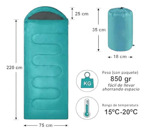 Bolsa De Dormir Premium 850 G Poliéster 15 A 20 Grados Turquesa — foto 2 · MadsJeez Marketplace