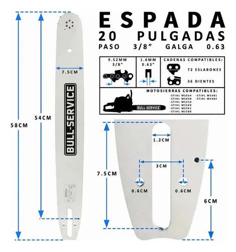 Espada Konecta Ms 360/361 50cm Calibre 16 1,6mm 3/8 No Incluye Cadena — foto 2 · MadsJeez Marketplace
