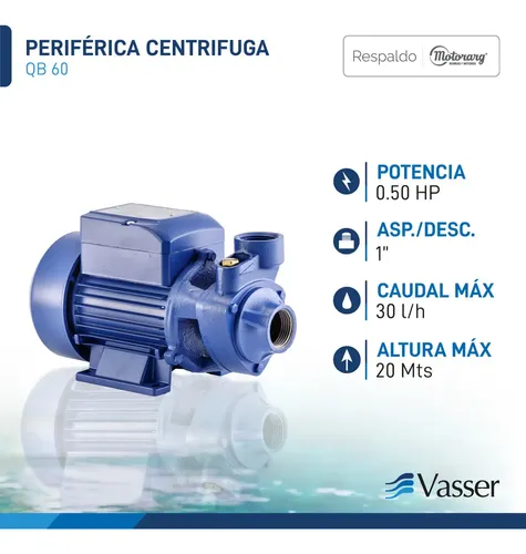 Bomba Periferica Elevadora Agua Vasser 1/2 Hp 20mts Caudal 30 L/m Azul 50 Hz Monofásica — foto 2 · MadsJeez Marketplace