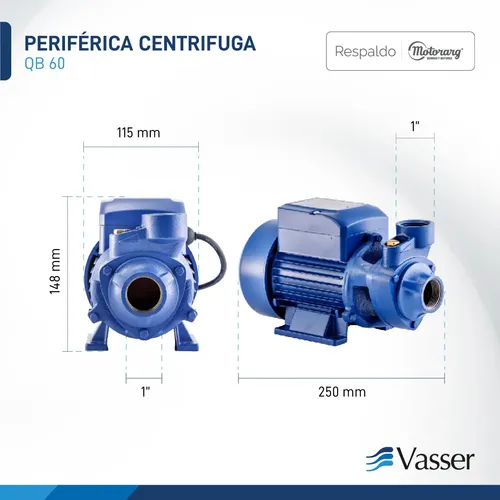 Bomba Periferica Elevadora Agua Vasser 1/2 Hp 20mts Caudal 30 L/m Azul 50 Hz Monofásica — foto 3 · MadsJeez Marketplace