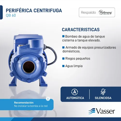 Bomba Periferica Elevadora Agua Vasser 1/2 Hp 20mts Caudal 30 L/m Azul 50 Hz Monofásica — foto 5 · MadsJeez Marketplace