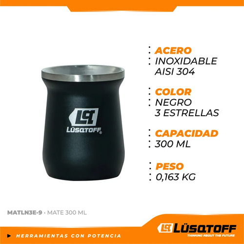 Mate 300ml Acero Inox Lusqtoff Matln3e-9 Argentina 3 Estrellas Negro Blanco 3 Estrellas — foto 2 · MadsJeez Marketplace